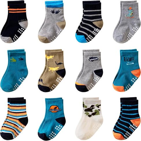 Toddler Non Slip Grips Socks Kids Anti Skid Baby Boys Girls Cotton Crew Socks 12 Pairs in Saudi Arabia