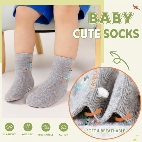 Toddler Non Slip Grips Socks Kids Anti Skid Baby Boys Girls Cotton Crew Socks 12 Pairs in Saudi Arabia