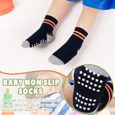 Toddler Non Slip Grips Socks Kids Anti Skid Baby Boys Girls Cotton Crew Socks 12 Pairs in Saudi Arabia