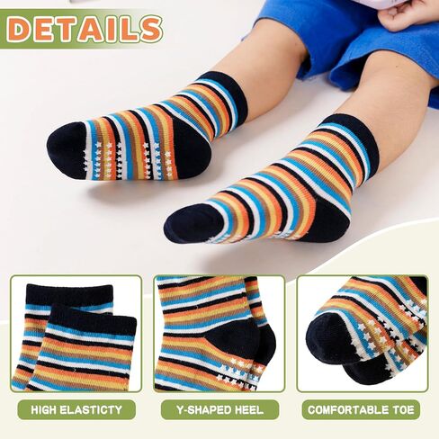Toddler Non Slip Grips Socks Kids Anti Skid Baby Boys Girls Cotton Crew Socks 12 Pairs in Saudi Arabia
