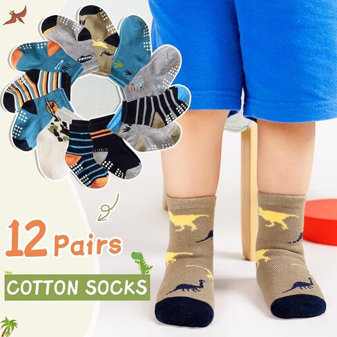 Toddler Non Slip Grips Socks Kids Anti Skid Baby Boys Girls Cotton Crew Socks 12 Pairs in Saudi Arabia