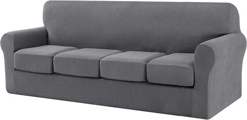 CHUN YI 4 Piece Velvet Couch Covers for 3 Cushion Couch, Water Resistant Non Slip Sofa Slipcover, High Stretch Thick Furniture Protector for Dogs Pets, Large, Ivory White in Kuwait