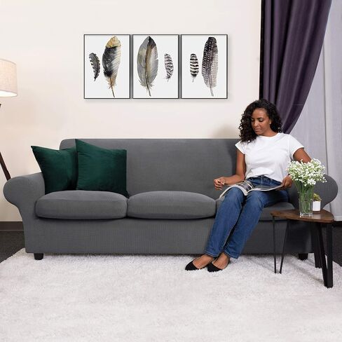 CHUN YI 4 Piece Velvet Couch Covers for 3 Cushion Couch, Water Resistant Non Slip Sofa Slipcover, High Stretch Thick Furniture Protector for Dogs Pets, Large, Ivory White in Kuwait