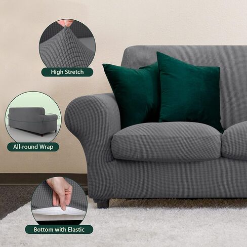 CHUN YI 4 Piece Velvet Couch Covers for 3 Cushion Couch, Water Resistant Non Slip Sofa Slipcover, High Stretch Thick Furniture Protector for Dogs Pets, Large, Ivory White in Kuwait