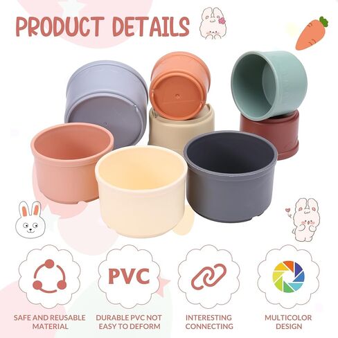 Fuyamp 8 Pcs Stacking Cups for Rabbits, Multi-Colored Reusable Stack up Bunny Cups for Rabbits, Hamster and Other Small Animals Hiding Food and Playing in Kuwait