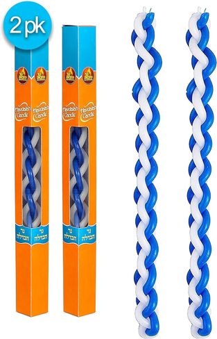 Ner Mitzvah Braided Havdalah Candle - 6-Pack - Round Blue and White Paraffin Wax - Handcrafted Havdallah Candle - Shabbat Judaica Gift in Saudi Arabia