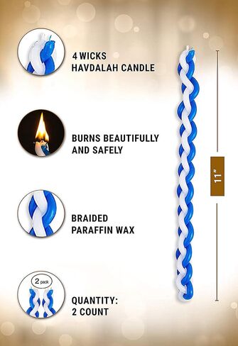 Ner Mitzvah Braided Havdalah Candle - 6-Pack - Round Blue and White Paraffin Wax - Handcrafted Havdallah Candle - Shabbat Judaica Gift in Saudi Arabia