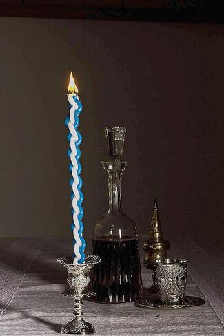 Ner Mitzvah Braided Havdalah Candle - 6-Pack - Round Blue and White Paraffin Wax - Handcrafted Havdallah Candle - Shabbat Judaica Gift in Saudi Arabia