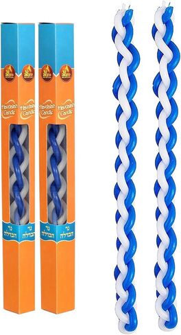 Ner Mitzvah Braided Havdalah Candle - 6-Pack - Round Blue and White Paraffin Wax - Handcrafted Havdallah Candle - Shabbat Judaica Gift in Saudi Arabia