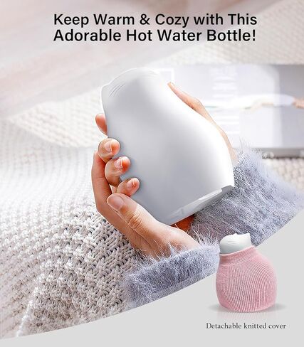 زجاجة ماء ساخن صغيرة مع غطاء للضغط الساخن والبارد، حقيبة ساخنة صغيرة من السيليكون الناعم لتسخين الميكروويف 300 مل للأطفال والنساء والمكتب والمنزل والسفر وتخفيف الألم وهدايا العطلات (أبيض) in Kuwait