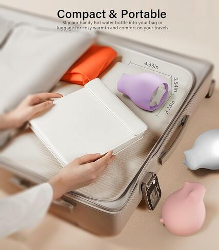 زجاجة ماء ساخن صغيرة مع غطاء للضغط الساخن والبارد، حقيبة ساخنة صغيرة من السيليكون الناعم لتسخين الميكروويف 300 مل للأطفال والنساء والمكتب والمنزل والسفر وتخفيف الألم وهدايا العطلات (أبيض) in Kuwait