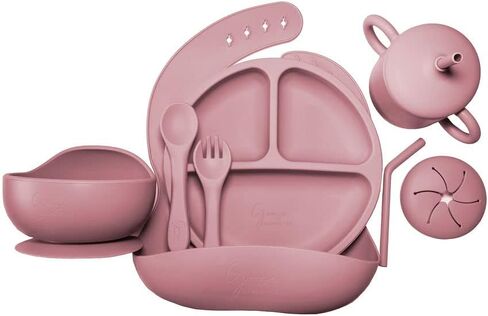 Goose Goodson + Co | 100% Food Grade Silicone Baby + Toddler Feeding Essentials Set | 10 Piece Baby Feeding Set | BPA Free (Pink) in Saudi Arabia