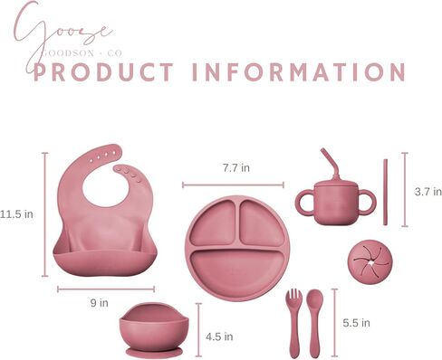Goose Goodson + Co | 100% Food Grade Silicone Baby + Toddler Feeding Essentials Set | 10 Piece Baby Feeding Set | BPA Free (Pink) in Saudi Arabia