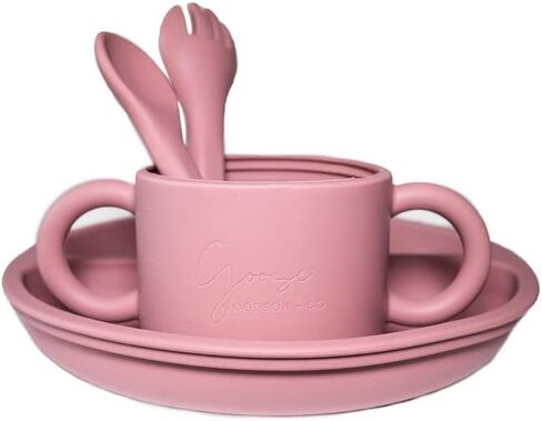 Goose Goodson + Co | 100% Food Grade Silicone Baby + Toddler Feeding Essentials Set | 10 Piece Baby Feeding Set | BPA Free (Pink) in Saudi Arabia