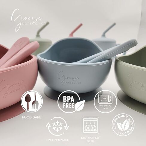 Goose Goodson + Co | 100% Food Grade Silicone Baby + Toddler Feeding Essentials Set | 10 Piece Baby Feeding Set | BPA Free (Pink) in Saudi Arabia