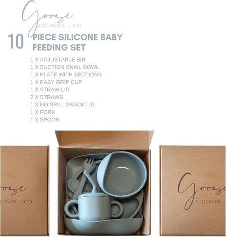 Goose Goodson + Co | 100% Food Grade Silicone Baby + Toddler Feeding Essentials Set | 10 Piece Baby Feeding Set | BPA Free (Pink) in Saudi Arabia