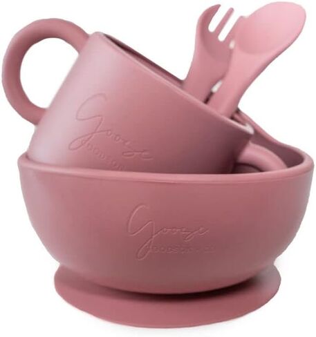 Goose Goodson + Co | 100% Food Grade Silicone Baby + Toddler Feeding Essentials Set | 10 Piece Baby Feeding Set | BPA Free (Pink) in Saudi Arabia