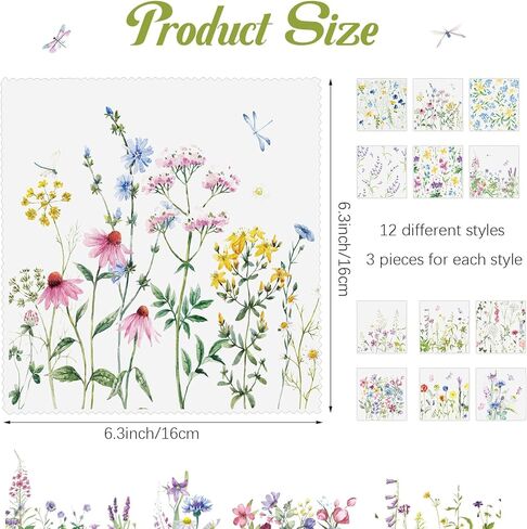 Copkim 36 Pcs Glasses Cleaning Cloth Flower Design Microfiber Cleaning Cloth for Glasses Soft Multicolor Glasses Cleaner Cloth for Eyeglasses Cell Phone Screens Camera Lens, 12 Styles, 6.3 x 6.3 Inch in Kuwait