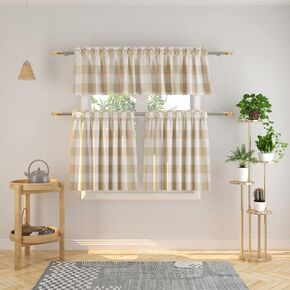NATUS WEAVER 3 Pc Cotton Classic Country Farmhouse Kitchen Window Curtain -Pink & White Buffalo Check Tier & Valance Set, 54" x 18" / 27" x 24" in Kuwait
