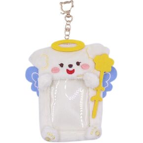 حامل بطاقات الصور القطيفة من MOSSTYUS Kawaii Kpop لبطاقة الهوية البنكية وبطاقة الحافلة وحافظة واقية بأكمام الصورة مع سلسلة مفاتيح، أبيض Cat2# in Kuwait