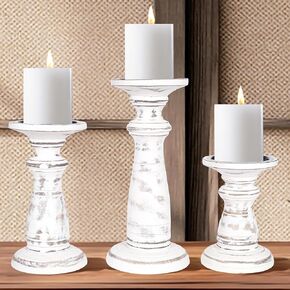 Hand Crafted Wooden Pillar Candle Holders Set of 3, Ideal for LED and Pillar Candles, Gifts for Wedding, Christmas, Party, Home, Spa, Reiki, Aromatherapy, Votive Candle Gardens - 10, 8, 6 Inch - Burnt
