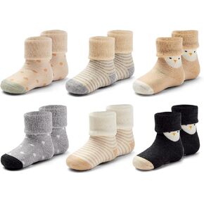 Baby Non Slip Warm Socks Baby Boys Thick Winter Socks with Grips for Baby Girls Non Skid Socks 6 Pack in Kuwait