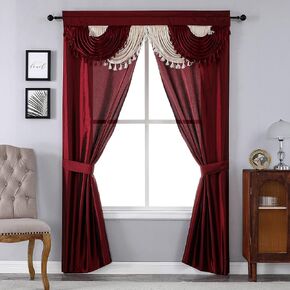 Regal Home Collections Amore Curtains 5-Piece Window Curtain Set - 54-Inch W x 84-Inch L Panels with Attached Valance and 2 Tiebacks - Bedroom Curtains and Living Room Curtains (Brick) in Kuwait