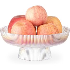 Navaris Glass Fruit Bowl - Decorative Fluted Colored Glass Bowl for Fruit Snacks Candy - 10.2" Diameter Table Centerpiece Dish - Black Tinted Glass