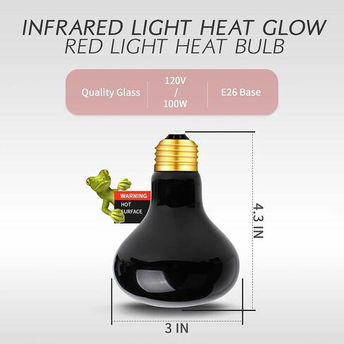 FIVEAGE Night Heat Lamp 100W Reptile Heating Bulb, Infrared Moonlight UVA Basking Spot Lamp for Reptile and Amphibian Bearded Dragon Lizard Tortoise Snake-2 Pack in Kuwait