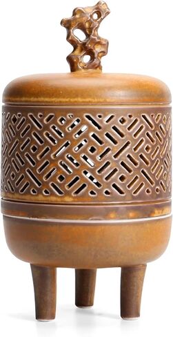 Ceramic Incense Burner Chinese Antique Tripod Stove Ding Incense Holder for Yoga, SPA, Meditation in Kuwait