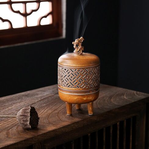 Ceramic Incense Burner Chinese Antique Tripod Stove Ding Incense Holder for Yoga, SPA, Meditation in Kuwait