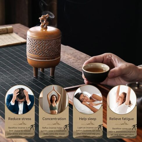 Ceramic Incense Burner Chinese Antique Tripod Stove Ding Incense Holder for Yoga, SPA, Meditation in Kuwait