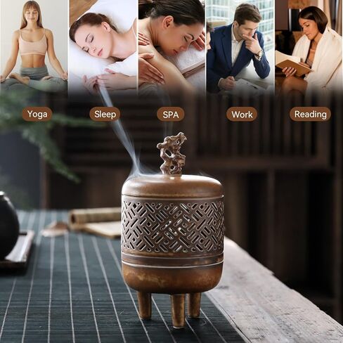 Ceramic Incense Burner Chinese Antique Tripod Stove Ding Incense Holder for Yoga, SPA, Meditation in Kuwait