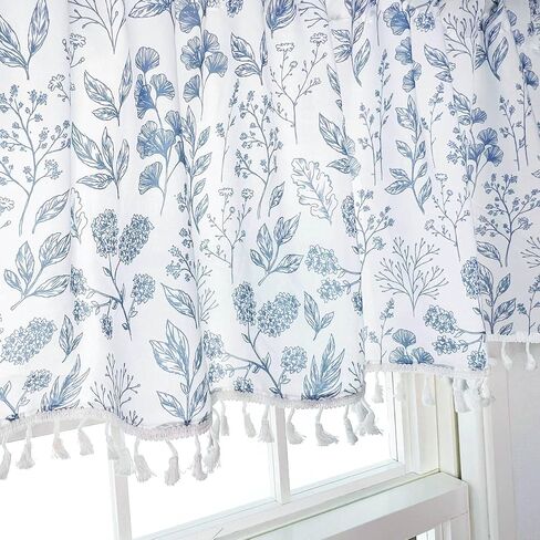 الستارة شرابات بيضاء لأوراق النوافذ المطبوعة شبه شفافة قضيب جيب المطبخ الستارة لغرفة النوم الحمام ستائر النوافذ الصغيرة القبعات العالية 54 × 17 بوصة in Kuwait