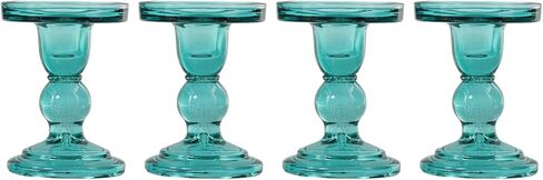 4 Pcs Glass Candle Holders Green, ViViTOP Taper Pillar Candle Holders Set, Candlestick Holders Candles Tealight Stand for Wedding Centerpieces Home Decorations Dining Table in Saudi Arabia