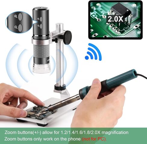 WiFi Digital Microscope for iPhone Android Phone and Mac Windows PC | 50-1000X Magnification Wireless Portable Microscope with Adjustable Metal Stand and Carrying Bag, HD 1080P/720P Video Record in Saudi Arabia