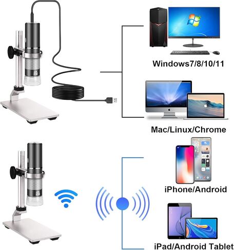 WiFi Digital Microscope for iPhone Android Phone and Mac Windows PC | 50-1000X Magnification Wireless Portable Microscope with Adjustable Metal Stand and Carrying Bag, HD 1080P/720P Video Record in Saudi Arabia