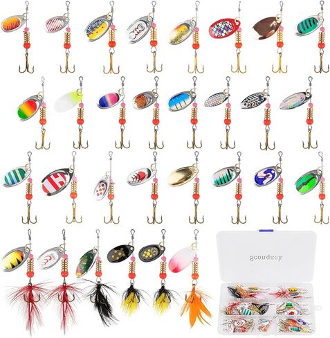 مجموعة طعوم سكونكايك الدوارة، طعوم صيد للمياه العذبة، ملونة، ساطعة، أوزان نحاسية، مجموعة طعوم دوارة معدنية صلبة غير قابلة للصدأ مع صندوق أدوات الصيد... in Kuwait