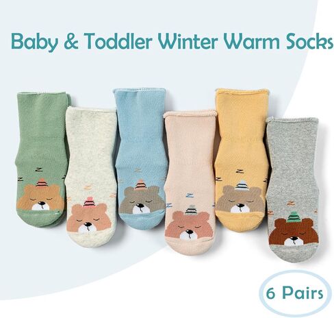 جوارب Moon Tree Baby غير قابلة للانزلاق جوارب شتوية سميكة ودافئة للفتيات الصغيرات مع مقابض لجوارب تيري للأطفال الأولاد in Kuwait