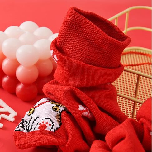 ElodieAu 6 Pairs Chinese Year of The Rabbit Zodiac Socks, 2023 Chinese Natal Year Fortune Cat Cotton Red Crew Sock Set in Kuwait