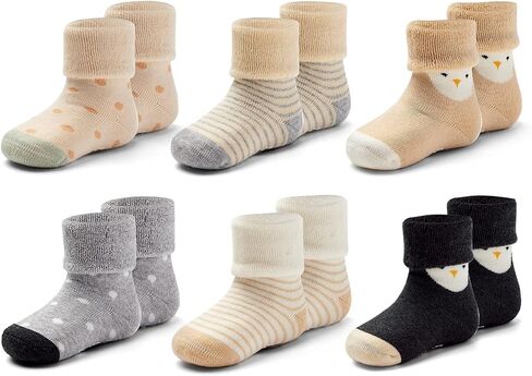 Baby Non Slip Warm Socks Baby Boys Thick Winter Socks with Grips for Baby Girls Non Skid Socks 6 Pack in Kuwait
