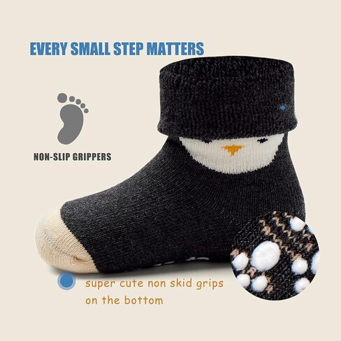 Baby Non Slip Warm Socks Baby Boys Thick Winter Socks with Grips for Baby Girls Non Skid Socks 6 Pack in Kuwait
