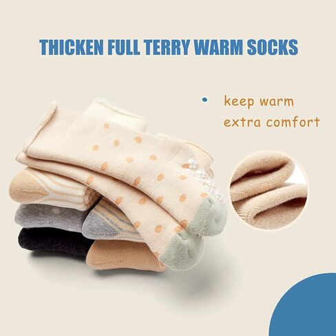 Baby Non Slip Warm Socks Baby Boys Thick Winter Socks with Grips for Baby Girls Non Skid Socks 6 Pack in Kuwait