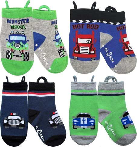 Ez Sox Toddler Boys Girls Socks Non Skid Seamless Toe Anti Slip Grip Pull Up Loops in Kuwait