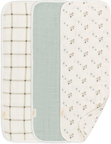 Crane Baby 100% Organic Cotton 3-pc. Burp Cloth Set - GOTS Certified Cotton, Absorbent & Lightweight with Neutral Designs, Machine Washable, Ideal in Saudi Arabia