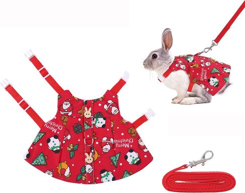 Filhome Adjustable Christmas Rabbit Harness and Leash Set, Small Animal Christmas Costume Bunny Clothes Santa Snowman Pattern Outfit for Ferret Guinea Pig Rabbit Bunny Hamster(Red/M) in Saudi Arabia