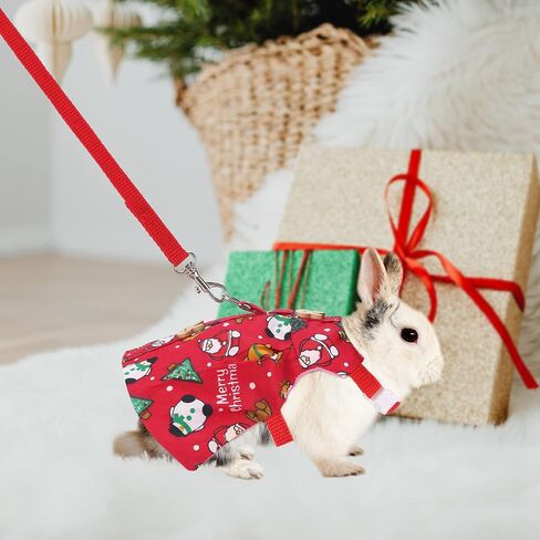 Filhome Adjustable Christmas Rabbit Harness and Leash Set, Small Animal Christmas Costume Bunny Clothes Santa Snowman Pattern Outfit for Ferret Guinea Pig Rabbit Bunny Hamster(Red/M) in Saudi Arabia