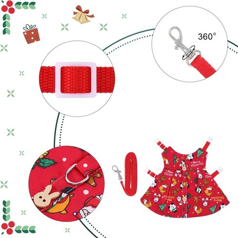 Filhome Adjustable Christmas Rabbit Harness and Leash Set, Small Animal Christmas Costume Bunny Clothes Santa Snowman Pattern Outfit for Ferret Guinea Pig Rabbit Bunny Hamster(Red/M) in Saudi Arabia