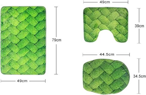 مجموعة سجاد الحمام الفاخرة PZZ BEACH مكونة من 3 قطع، سجادة حمام مقاومة للانزلاق بطباعة مخملية رخامية فيروزية + حصيرة محيطية + غطاء مقعد المرحاض in Kuwait