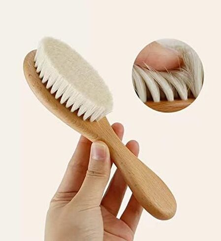 PandaEar Baby Hair Brush and Comb Set for Newborn| Natural Wooden Hairbrush with Soft Goat Bristles, Pear Wood Comb and Wooden Massage Brush for Infant, Toddler, Kids in Saudi Arabia